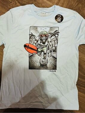 Hurley Light Blue Short-Sleeve Graphic Surf Monkey Tee